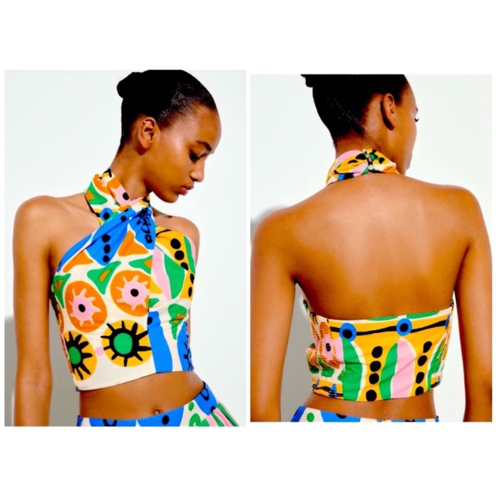 NWT Zara Colorful Halter Crop Top - Picture 2 of 7